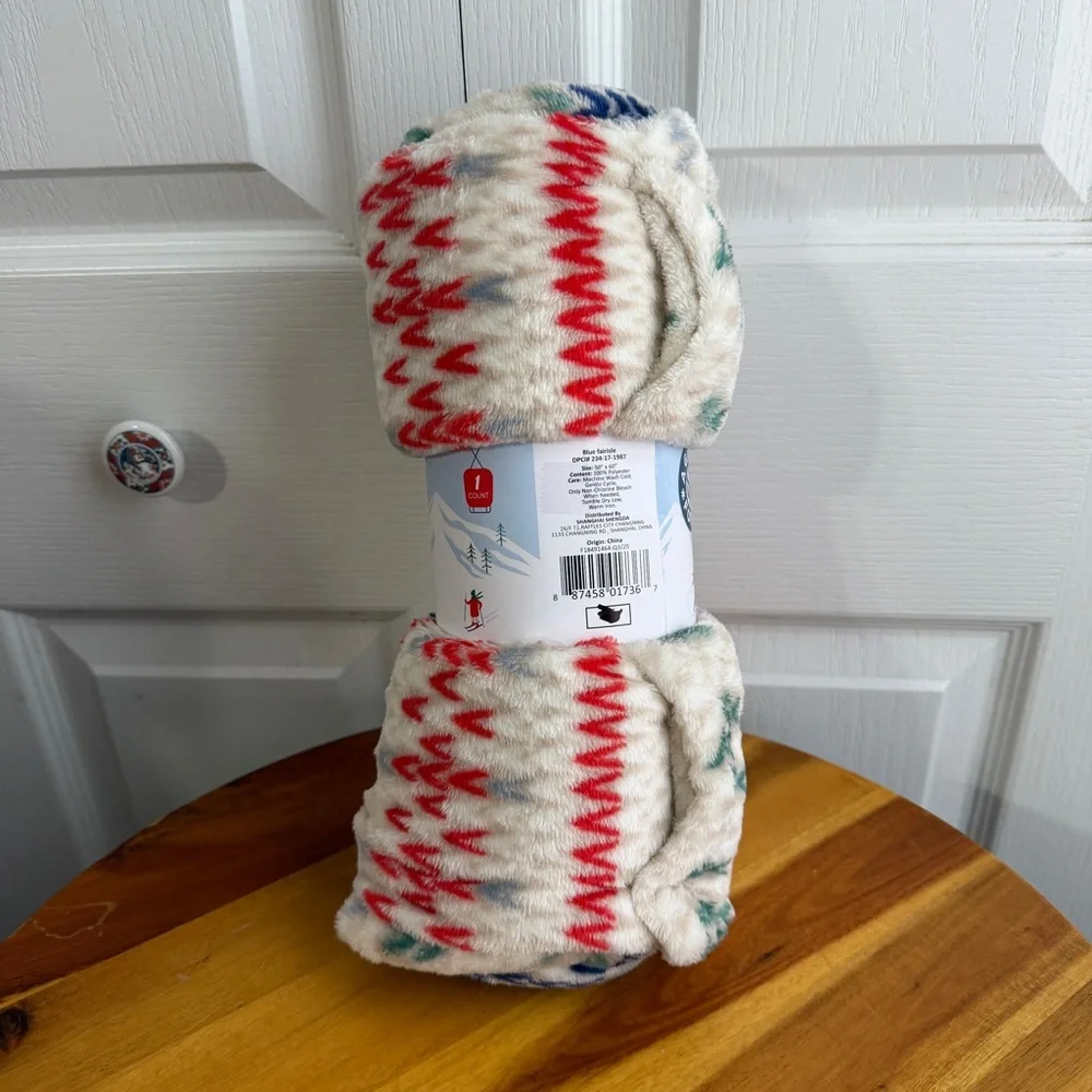 Plush‎ Throw multicolor blue fair isle 50 x 60 blanket